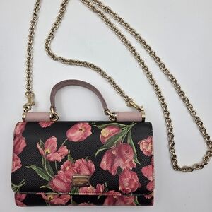 Dolce & Gabbana Black and Pink Floral Crossbody Bag w/COA.